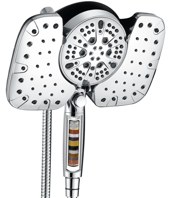 Alt view image 2 of 7 - Rain Shower Head with Filtered Handheld Spray Combo Chrome 1.8 GPM 10 Rainfall Showerhead with 9-Spray Detachable Handheld, High Pressure, ON/OFF Switch, 15-Stage Filter, Jet for Cleaning