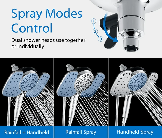 Alt view image 3 of 7 - Rain Shower Head with Filtered Handheld Spray Combo Chrome 1.8 GPM 10 Rainfall Showerhead with 9-Spray Detachable Handheld, High Pressure, ON/OFF Switch, 15-Stage Filter, Jet for Cleaning