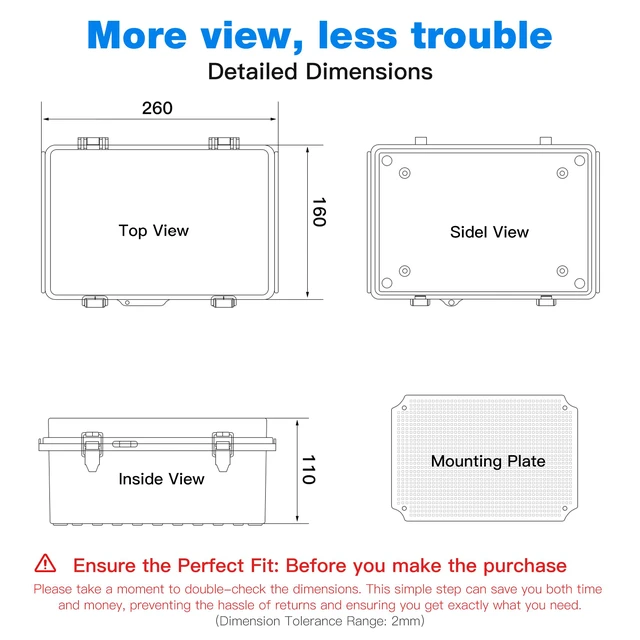 Alt view image 3 of 7 - Junction Box Waterproof Outdoor Electrical Boxes IP67 Plastic Enclosure Weatherproof Electrical Box Outdoor Cable Project Box Enclosure, Mounting Plate, Easy Wall Mount Grey-10.2"x6.3"x4.3"