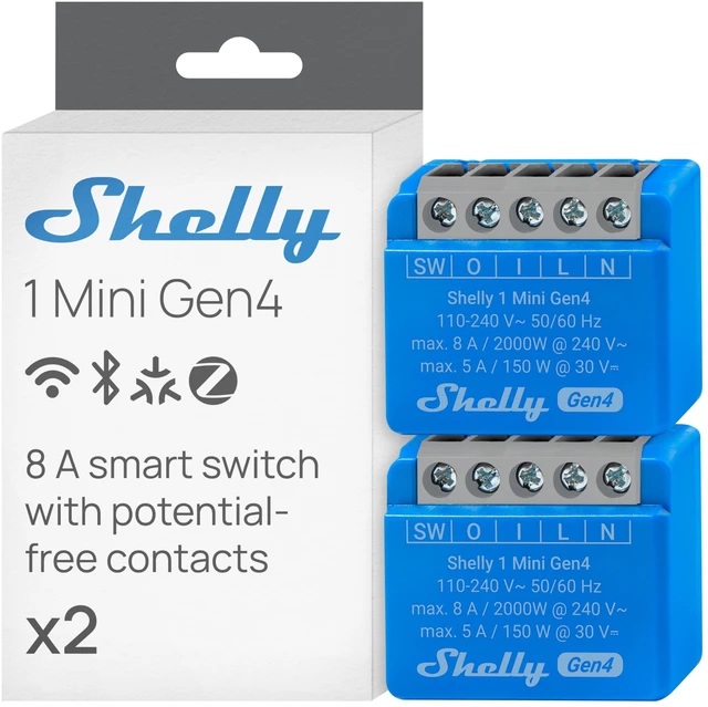 Main image of 1 Mini Gen4 SmartSwitch, Wi-Fi, Matter & Zigbee 1-Channel 8A, 2 Pack Dry Contacts, Home Automation, Compatible with Alexa, SmartThings, Google Home, Apple HomeKit Compatible, Garage Door Opener