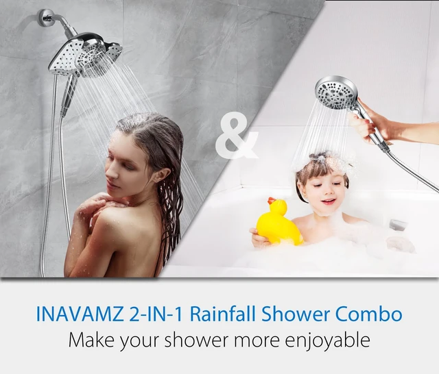 Alt view image 6 of 7 - Rain Shower Head with Filtered Handheld Spray Combo Chrome 1.8 GPM 10 Rainfall Showerhead with 9-Spray Detachable Handheld, High Pressure, ON/OFF Switch, 15-Stage Filter, Jet for Cleaning