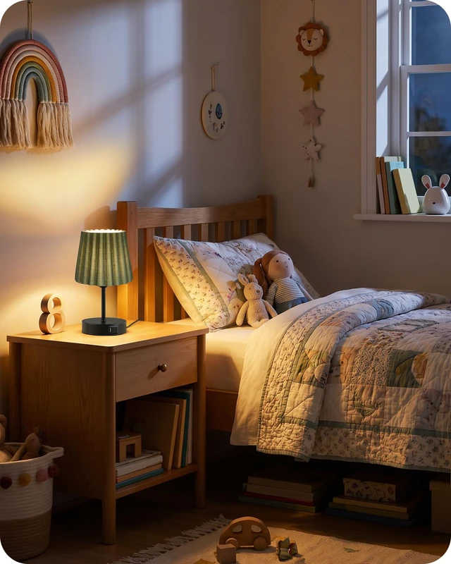 Alt view image 7 of 7 - Small Bedside Table Lamp, Touch Dimmable Table Lamp with USB Ports, Nightstand Lamp with a Stepless Dimming LED Bulb, E26 Base, for Bedroom, Study, Desk, Black and Green J16TL05
