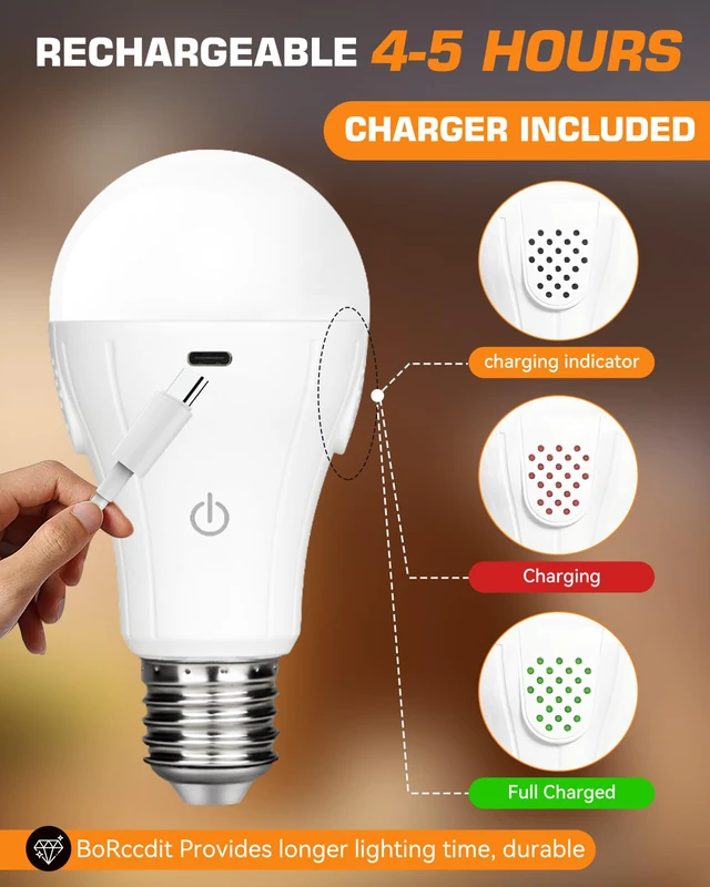 Alt view image 5 of 7 - CordlessGlow 15W A19 Rechargeable Light Bulbs with Remote, 3 Color Temperatures + Dimmable Battery Powered Light Bulbs,up to 24 Hours