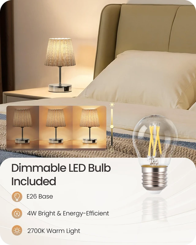 Alt view image 6 of 7 - Small Bedside Table Lamp, Touch Dimmable Table Lamp with USB Ports, Nightstand Lamp with a Stepless Dimming LED Bulb, E26 Base, for Bedroom, Study, Desk, Glossy Gray and Gray PSH16TL05