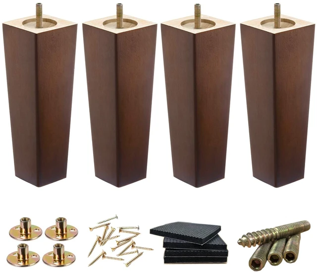 Main image of 8 Inch Wood Couch Legs 1500lbs Heavy Duty Square Furniture Feet 4PC Dark espresso finish; replacement for dresser, cabinet, couch, bed; includes M8 & 5/16 hanger bolts; extra tall height