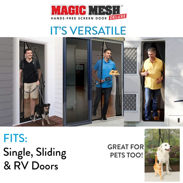 Alt view image 3 of 7 - Deluxe, Black | Magnetic Screen Door, Heavy Duty, Magnetic Closure, Door Net, Patio Screen, Sliding Door Screen, Bug Screen for Doorways, Kid & Pet Friendly | Size 39" x 83" (Pack of 2)