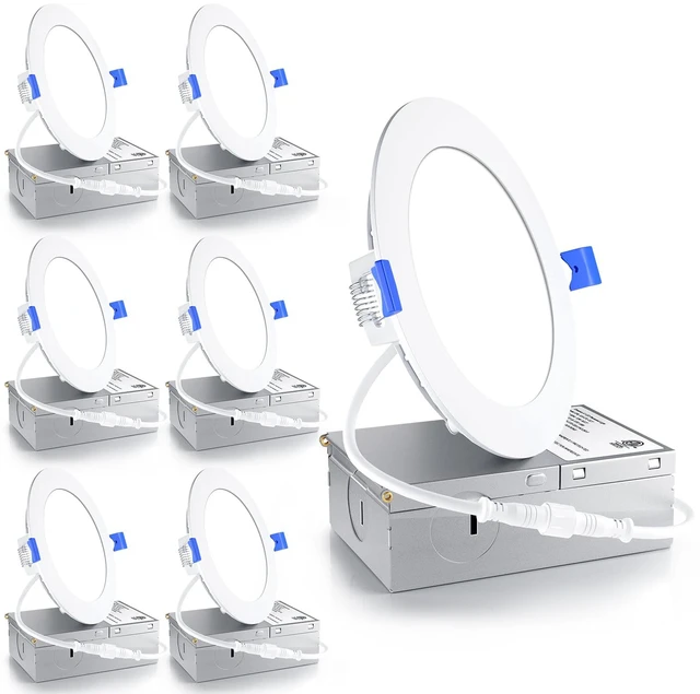 Main image of 6 Pack 4 Inch 6000K Dimmable Canless Wafer LED Recessed Light 5%-100% Dimmable, 6000K Clear White, 750LM 9W 120V, ETL & FCC & UL Certified, IC & Damp Rated, 50000h Life Span