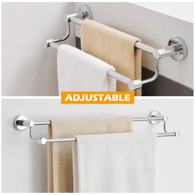 Alt view image 2 of 6 - Double Towel Bar Towel Rack for Bathroom Wall Mounted Polished Chrome Adjustable 16-26 In,Wall Mounted Towel Holder, Stainless Steel, Rustproof, Towel Bar Rod Hanger Hardware Accessories Hotel