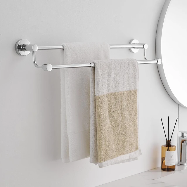 Alt view image 3 of 6 - Double Towel Bar Towel Rack for Bathroom Wall Mounted Polished Chrome Adjustable 16-26 In,Wall Mounted Towel Holder, Stainless Steel, Rustproof, Towel Bar Rod Hanger Hardware Accessories Hotel