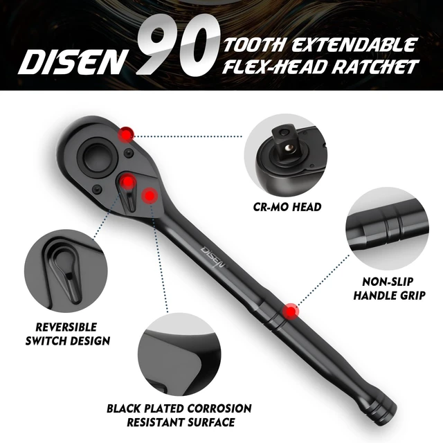 Alt view image 2 of 7 - 3PCS Black Ratchet Wrench Set, 1/2", 3/8", 1/4" Drive 90-Tooth Drive 90-Tooth Drive Ratchet Socket Wrench, Black Oxide Finish with Reversible Quick Release - Industrial Ratchet Wrench Kit