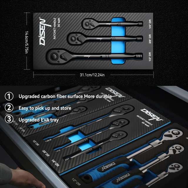 Alt view image 6 of 7 - 3PCS Black Ratchet Wrench Set, 1/2", 3/8", 1/4" Drive 90-Tooth Drive 90-Tooth Drive Ratchet Socket Wrench, Black Oxide Finish with Reversible Quick Release - Industrial Ratchet Wrench Kit
