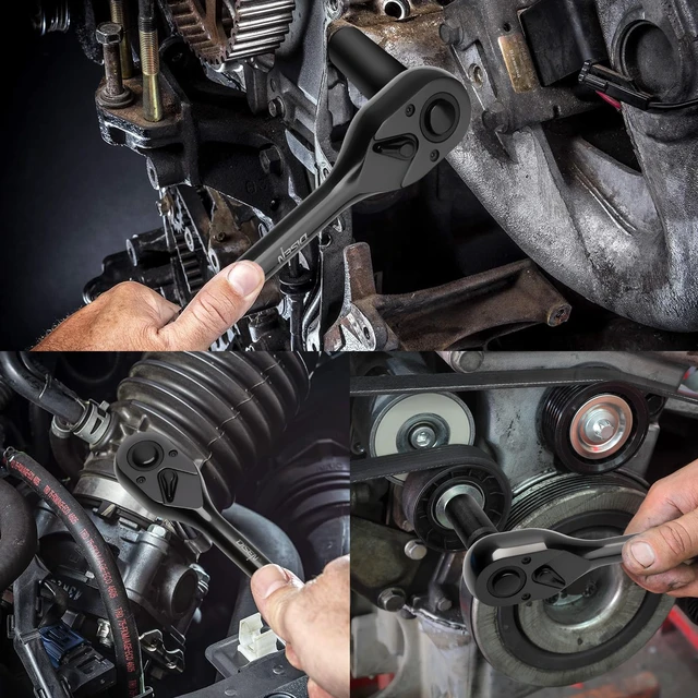 Alt view image 7 of 7 - 3PCS Black Ratchet Wrench Set, 1/2", 3/8", 1/4" Drive 90-Tooth Drive 90-Tooth Drive Ratchet Socket Wrench, Black Oxide Finish with Reversible Quick Release - Industrial Ratchet Wrench Kit