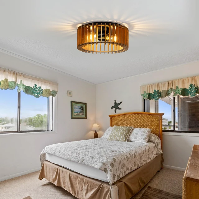 Alt view image 5 of 7 - Wood Flush Mount Ceiling Light, 2-Light Farmhouse Ceiling Light, Rustic Light Fixture for Hallway, Entryway, Bedroom, Kitchen