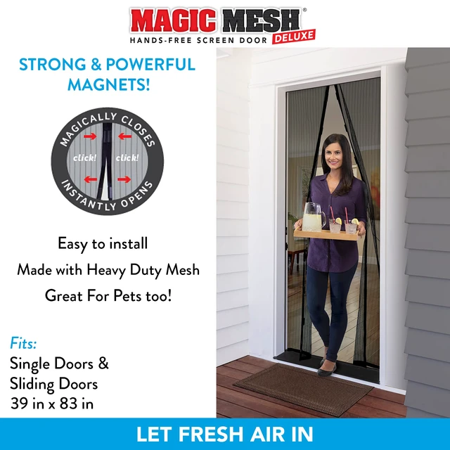 Alt view image 4 of 7 - Deluxe, Black | Magnetic Screen Door, Heavy Duty, Magnetic Closure, Door Net, Patio Screen, Sliding Door Screen, Bug Screen for Doorways, Kid & Pet Friendly | Size 39" x 83" (Pack of 2)