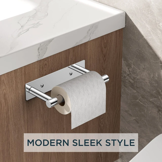 Alt view image 2 of 7 - Commercial Toilet Paper Holder Wall Mount Bathroom Tissue Holder Chrome | Adhesive or Screw | SUS304 Stainless Steel Rustproof | Pivoting Tissue Roll Holder | Square Base