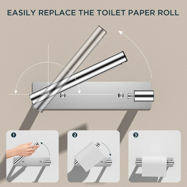 Alt view image 3 of 7 - Commercial Toilet Paper Holder Wall Mount Bathroom Tissue Holder Chrome | Adhesive or Screw | SUS304 Stainless Steel Rustproof | Pivoting Tissue Roll Holder | Square Base