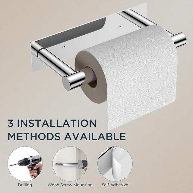 Alt view image 5 of 7 - Commercial Toilet Paper Holder Wall Mount Bathroom Tissue Holder Chrome | Adhesive or Screw | SUS304 Stainless Steel Rustproof | Pivoting Tissue Roll Holder | Square Base