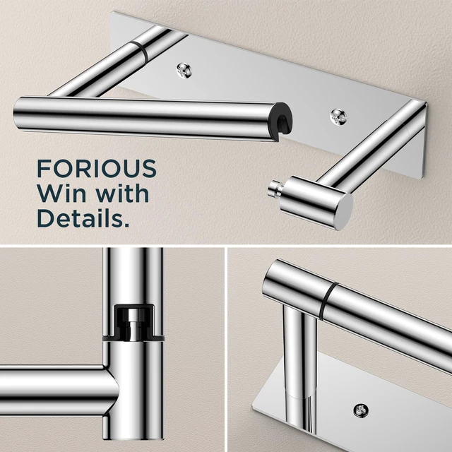 Alt view image 6 of 7 - Commercial Toilet Paper Holder Wall Mount Bathroom Tissue Holder Chrome | Adhesive or Screw | SUS304 Stainless Steel Rustproof | Pivoting Tissue Roll Holder | Square Base