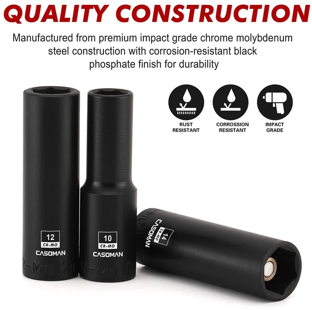 Alt view image 6 of 7 - 13PCS 3/8"Drive Magnetic Impact Socket Set, Deep, 6-Point, Metric, 7mm to 19mm, CR-MO