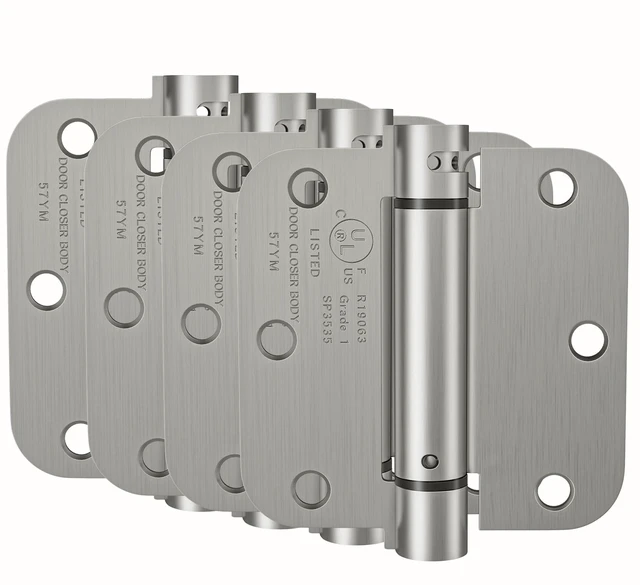 Main image of 4 Pack Brushed Nickel Self Closing Door Hinges, 3.5 Inch 5/8'' Radius Corners Spring Door Hinge, Adjustable Tension for Garage, Front Door, Back Door, UL Listed, for Left and Right Hand Door