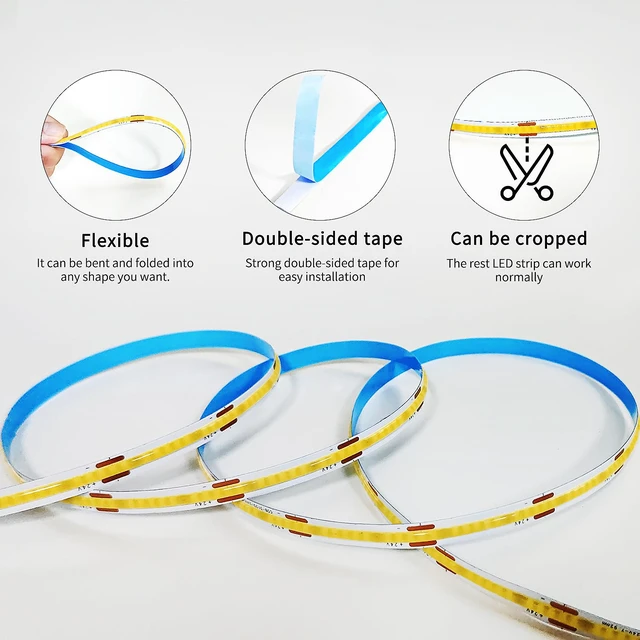 Alt view image 6 of 7 - 50FT COB LED Strip Lights 3000K Warm White Dimmable DC 24V Flexible LED Tape Light for Bedroom, with Remote and App Control LED Light Strip,for DIY Home Decoration