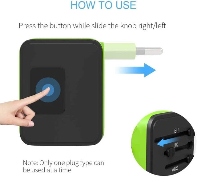 Alt view image 6 of 7 - International Travel Adapter,2 USB-C & 2 USB-A Ports 2500W AC Outlet All-in-One Universal Power Adapter,2.4A Fast Charging,EU/US/UK/AU Compatibility for Worldwide Travel in 200+ Countries