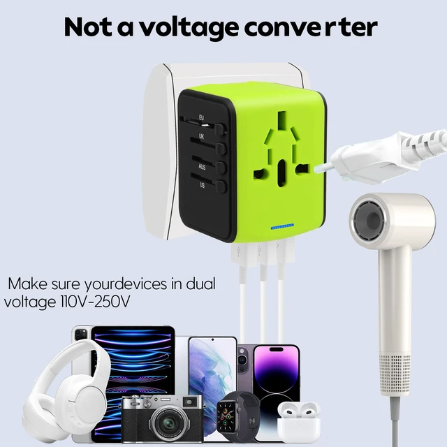 Alt view image 5 of 7 - International Travel Adapter,2 USB-C & 2 USB-A Ports 2500W AC Outlet All-in-One Universal Power Adapter,2.4A Fast Charging,EU/US/UK/AU Compatibility for Worldwide Travel in 200+ Countries