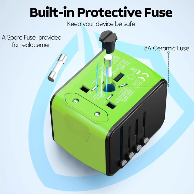 Alt view image 7 of 7 - International Travel Adapter,2 USB-C & 2 USB-A Ports 2500W AC Outlet All-in-One Universal Power Adapter,2.4A Fast Charging,EU/US/UK/AU Compatibility for Worldwide Travel in 200+ Countries