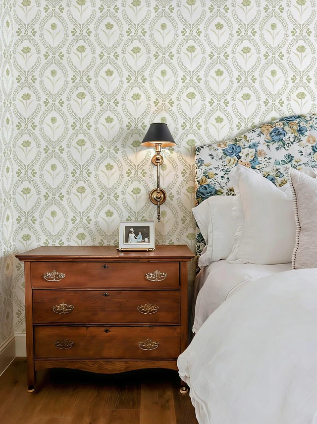Alt view image 2 of 7 - Peel and Stick Wallpaper Floral Vintage Stick on Wall Paper 16.9in x196.8in Beige and Green Floral Contact Paper for Cabinet Removable Self Adhesive Wallpaper Vinyl Roll Shelf Decor