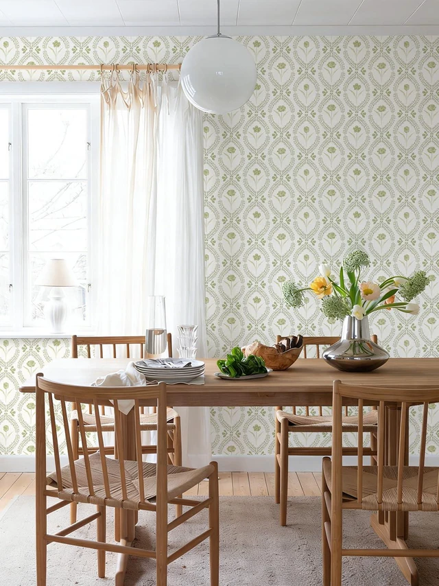 Alt view image 3 of 7 - Peel and Stick Wallpaper Floral Vintage Stick on Wall Paper 16.9in x196.8in Beige and Green Floral Contact Paper for Cabinet Removable Self Adhesive Wallpaper Vinyl Roll Shelf Decor