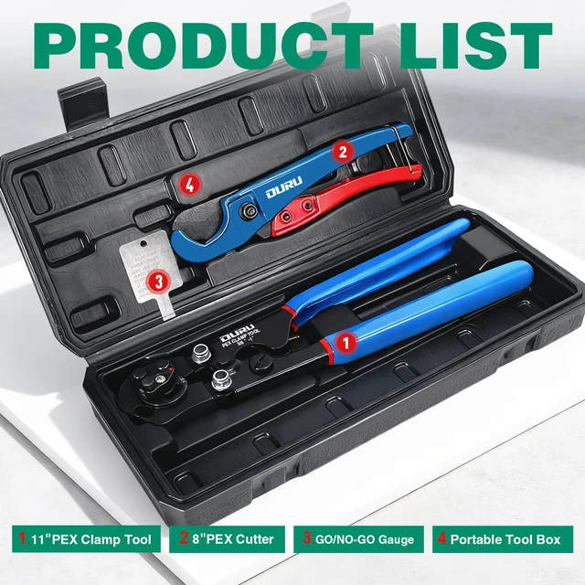 Alt view image 5 of 7 - PEX Crimping Tool Kit, Cinch & Remove, 3/8" to 1", with PEX Cutter 2 IN 1 Ratchet Crimp Tool, Non-Slip Grip, Plastic Storage Box, Plumbing Applications