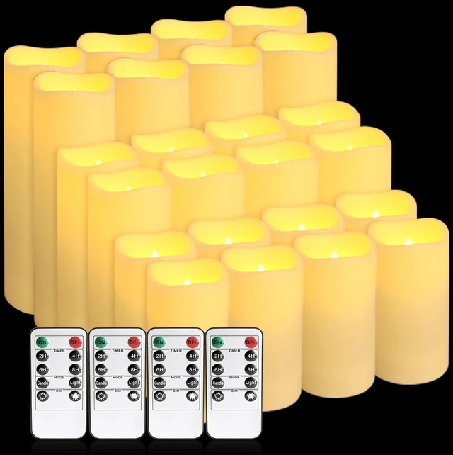 Main image of Set of 24 Flameless Led Battery Opeated (D2.2'' x H4''5''6'') Waterproof Outdoor Indoor Candles with 10-Key Remotes and Cycling 24 Hours Timer