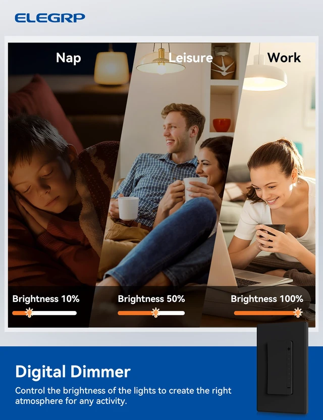 Alt view image 3 of 7 - LEDPro Multi-Location Dimmer, EDM25BM Master Dimmer Light Switch for LED, Single Pole/3 Way, 2 Pack, Matte Black