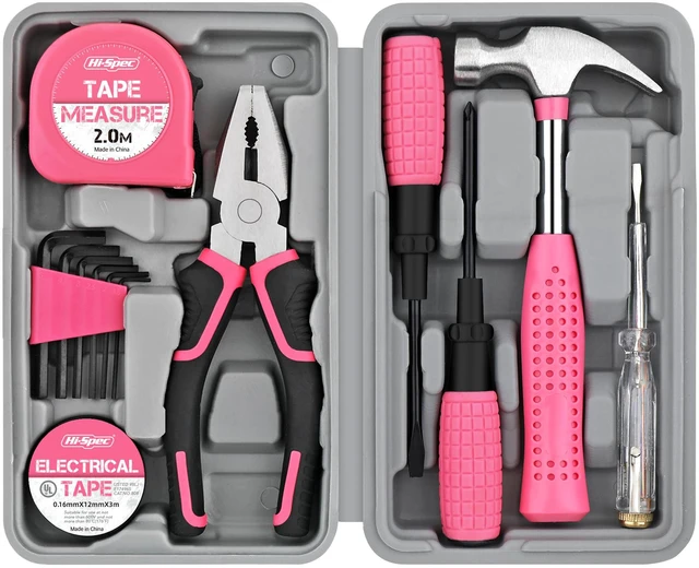 Main image of Mini Tool Kit for College Dorm, Home and Office DIY, Pink 13pc, everyday fixes made easier, organized portable storage, beginner-friendly selection, apartment and office tasks, tidy