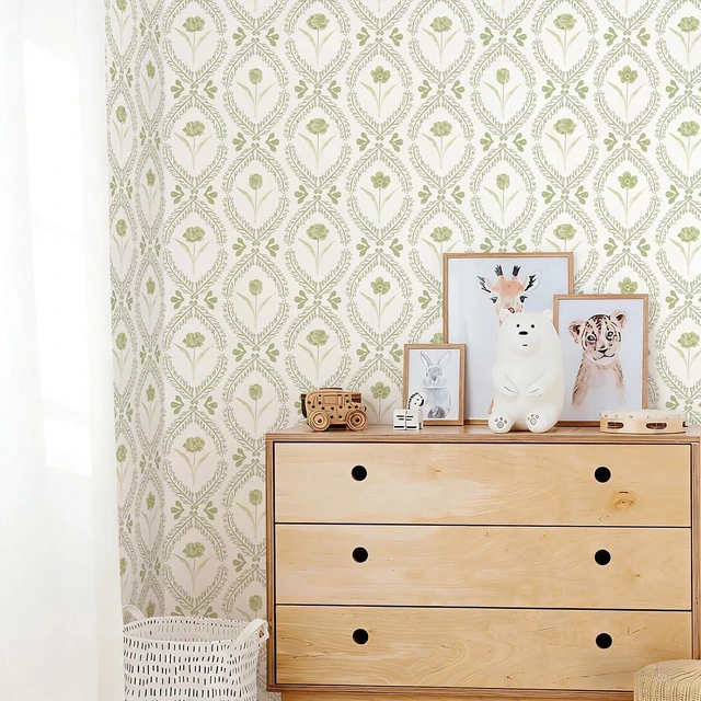 Alt view image 7 of 7 - Peel and Stick Wallpaper Floral Vintage Stick on Wall Paper 16.9in x196.8in Beige and Green Floral Contact Paper for Cabinet Removable Self Adhesive Wallpaper Vinyl Roll Shelf Decor