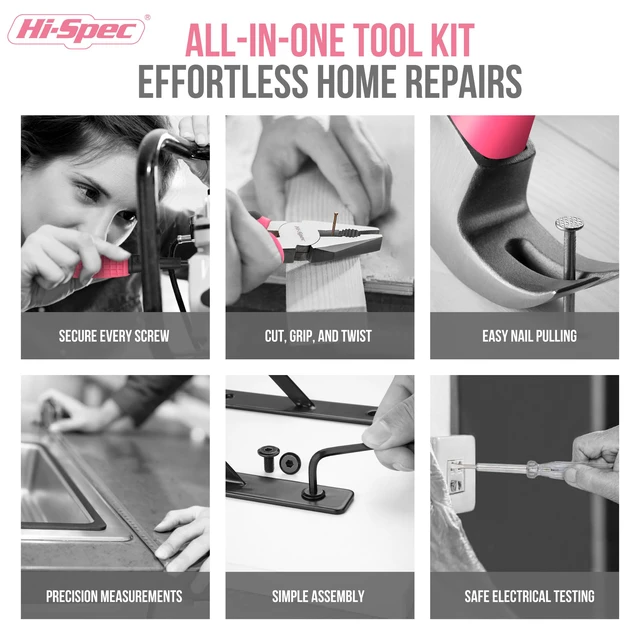 Alt view image 6 of 7 - Mini Tool Kit for College Dorm, Home and Office DIY, Pink 13pc, everyday fixes made easier, organized portable storage, beginner-friendly selection, apartment and office tasks, tidy