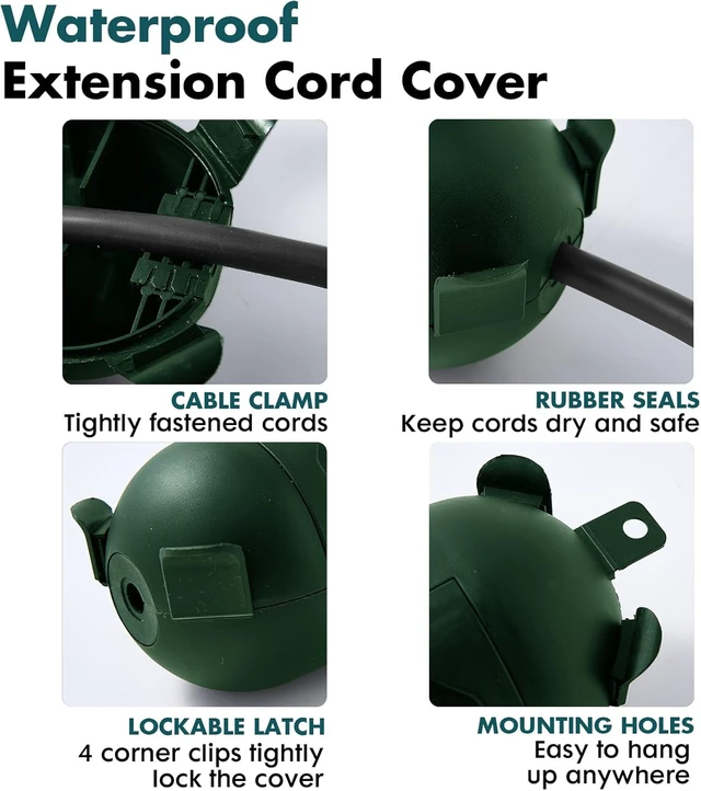 Alt view image 3 of 7 - 6 Pack Green Outdoor Extension Cord Cover, Waterproof Plug Protector IP44 Weather Resistant, Cord Connection Protection, Fits Outdoor Plugs, Perfect for Christmas Lights and Decorations