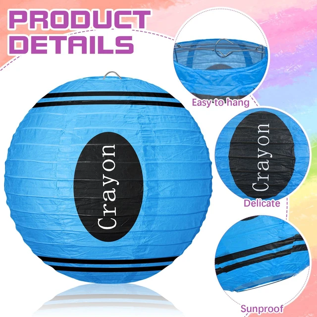 Alt view image 4 of 7 - 12 Pcs Crayon Classroom Decor 10" Back to School Lanterns Crayon Paper Round Lanterns Classroom Hanging Decor for First Day of School Art Ceiling Kindergarten Welcome Party Supplies