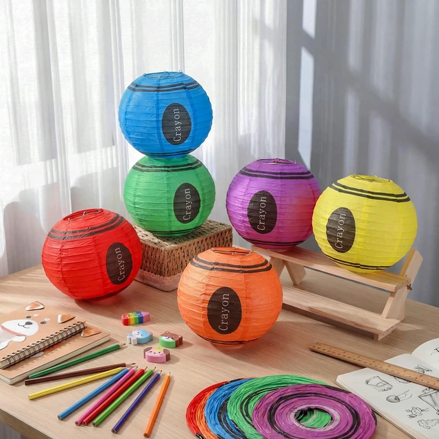 Alt view image 2 of 7 - 12 Pcs Crayon Classroom Decor 10" Back to School Lanterns Crayon Paper Round Lanterns Classroom Hanging Decor for First Day of School Art Ceiling Kindergarten Welcome Party Supplies