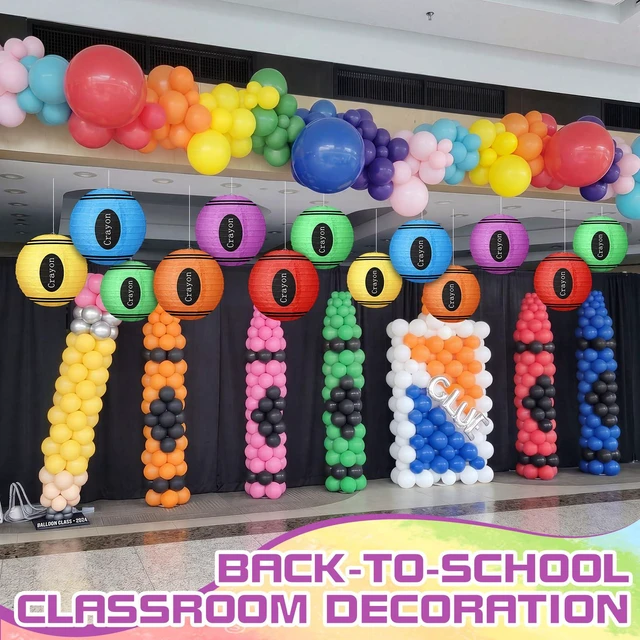 Alt view image 7 of 7 - 12 Pcs Crayon Classroom Decor 10" Back to School Lanterns Crayon Paper Round Lanterns Classroom Hanging Decor for First Day of School Art Ceiling Kindergarten Welcome Party Supplies
