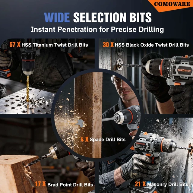 Alt view image 3 of 7 - Drill Bit Set, 246 Pcs for Cordless Drill, Drill Driver Bit Set for Wood, Metal, Masonry, Cement and Screwdriver Bits Set Combo Kit