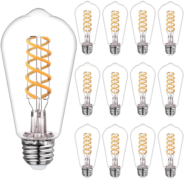 Main image of 12 PCS ST58 Dimmable Spiral Vintage E26 LED Bulb 60 Watt LED Edison Bulbs Antique decorative Filament Light Bulbs, 6W Equivalent 60 Watt, Warm 2700K, 600 Lumen, E26 Base, Clear Plastic
