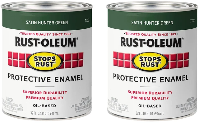 Main image of Stops Rust Brush On Protective Enamel Paint, Satin Hunter Green Rust and Corrosion Resistant, Indoor and Outdoor Durability, Beautiful Finish on Metal, Wood and More, Quart, 2 Pack
