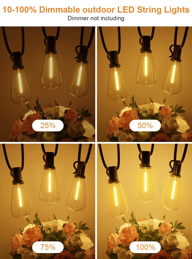 Alt view image 4 of 6 - 30ft Waterproof Patio Lights with 16 Dimmable Hanging Lights Globe ST38 Bulbs, 2700k Shatterproof Connectable for Backyard Gazebo Porch Garden Commercial Outside Decor