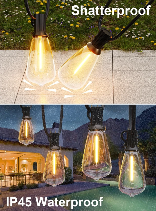 Alt view image 5 of 6 - 30ft Waterproof Patio Lights with 16 Dimmable Hanging Lights Globe ST38 Bulbs, 2700k Shatterproof Connectable for Backyard Gazebo Porch Garden Commercial Outside Decor