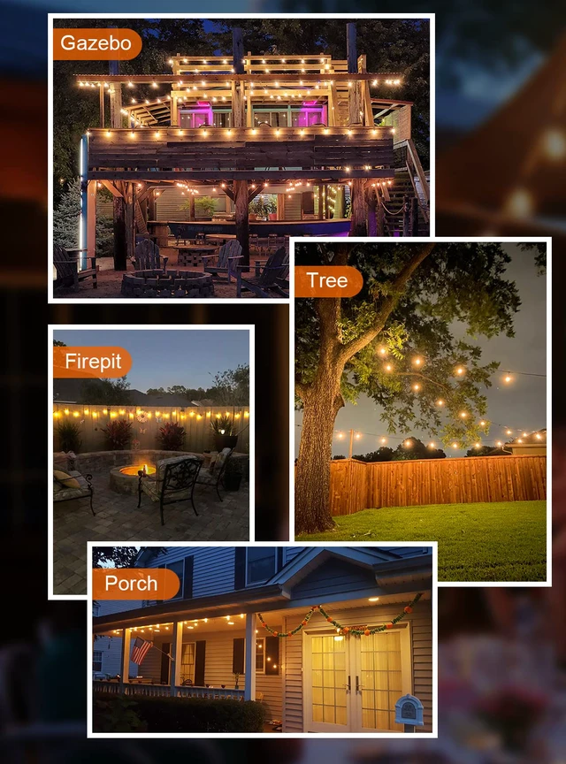 Alt view image 6 of 6 - 30ft Waterproof Patio Lights with 16 Dimmable Hanging Lights Globe ST38 Bulbs, 2700k Shatterproof Connectable for Backyard Gazebo Porch Garden Commercial Outside Decor