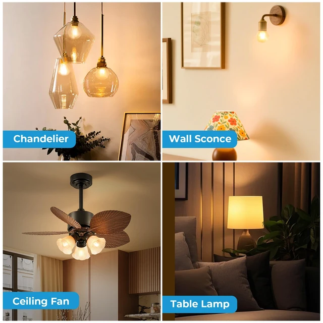 Alt view image 7 of 7 - E26 G16.5 Globe LED Edison Bulb, 60W Equivalent, 2700K Warm White Round Globe Bulbs, 6W 600LM, 90+ CRI, Chandeliers, Ceiling Fan, Vanity & Pendant Lights, Dimmable, 12 Pack