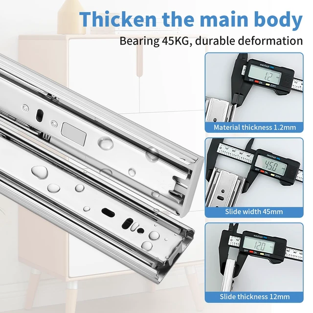 Alt view image 7 of 7 - 22 inch Drawer Slides 4 Pairs (8pcs) Soft Self Close Full Extension Ball Bearing Drawer Rails Side Mount Metal Dresser Runners for File Cabinet Trash Can Kitchen Wardrobe Glides 22" 100 LB Capacity