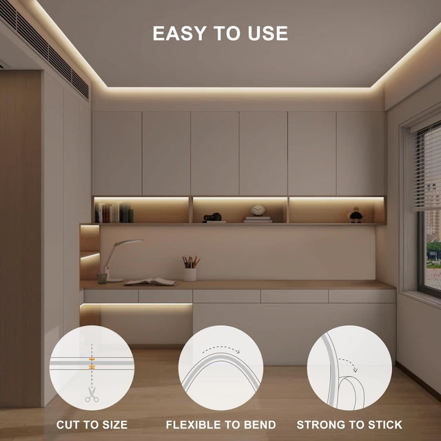 Alt view image 5 of 7 - 32.8ft COB Led Strip Light with Remote, 3000K Ra93+ Dimmable Bright Warm White Led COB Strip Light, White Led Strip Light for Mirror, Stair, Cabinet, Room