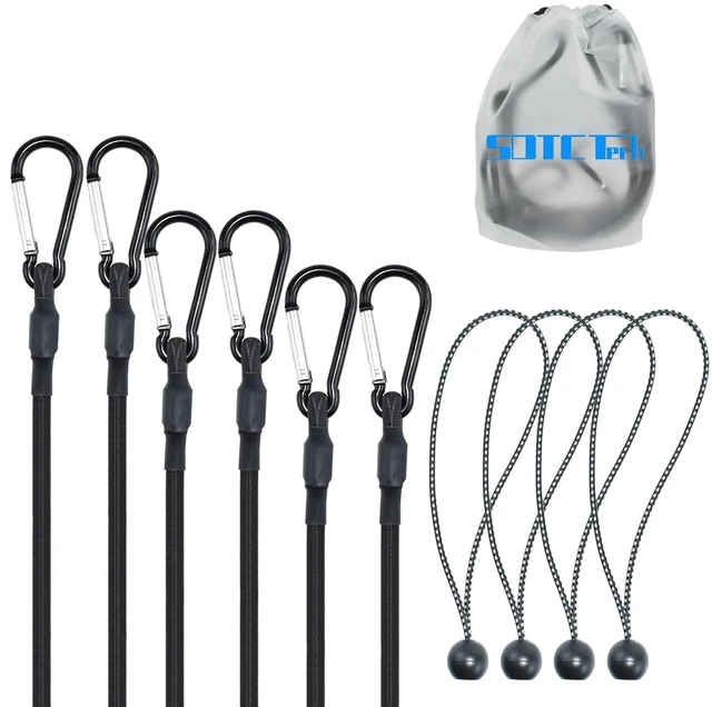 Main image of 12" 18" 24" Mini Short Bungee Cords with Carabiner Hooks Kit Mini Short Bungee Cords and 9" Length Ball Bungee Elastic Tie Downs Straps Assortment Kit for Tent, Bike, Kayak, Luggage